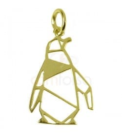 Pingente pinguim 13 x 19 mm prata chapeada ouro