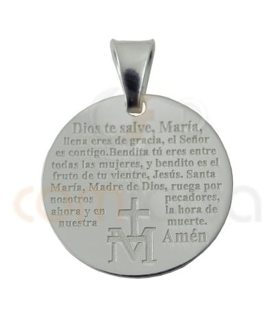 Pingente medalha Ave María em espanhol 20 mm prata 925