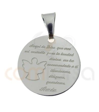 Pingente medalha Ángel de Deus em espanhol 20 mm prata 925