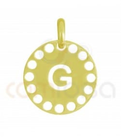 Pingente letra G com círculos cortados 14 mm de prata 925 banhada ouro