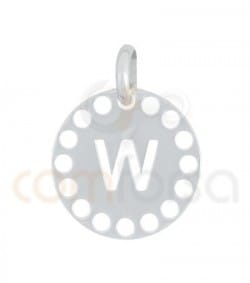 Pingente letra W com círculos cortados 14 mm de prata 925