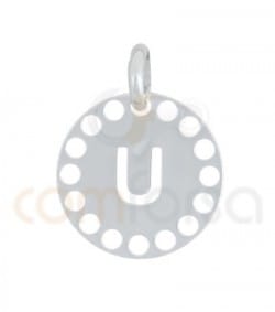 Pingente letra U com círculos cortados 14 mm de prata 925