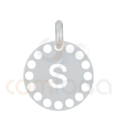 Pingente letra S com círculos cortados 14 mm de prata 925