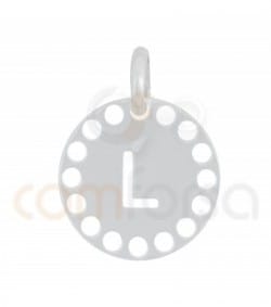 Pingente letra L com círculos cortados 14 mm de prata 925