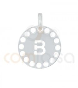 Pingente letra B com círculos cortados 14 mm de prata 925