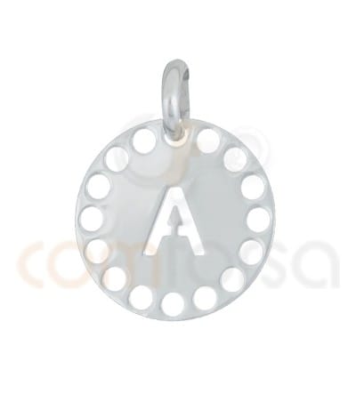 Pingente letra A com círculos cortados 14 mm de prata 925