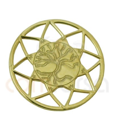 Mandala com árvore da vida 13mm chapado ouro