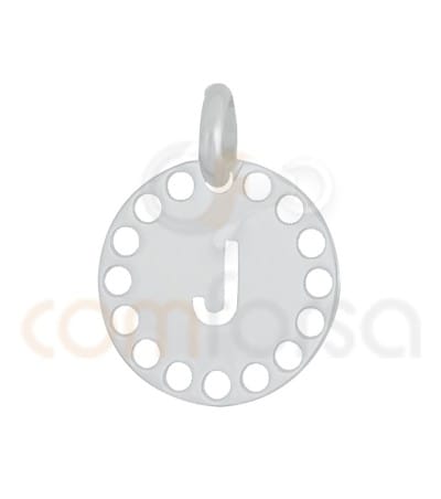 Pingente letra J com círculos cortados 14 mm de prata 925 banhada ouro
