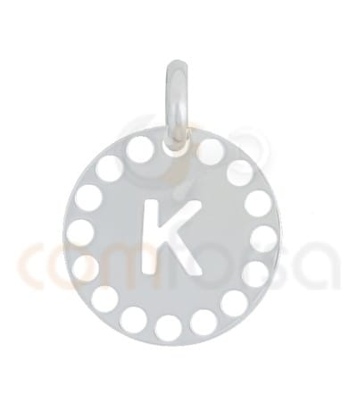 Pingente letra K com círculos cortados 14 mm de prata 925 banhada ouro