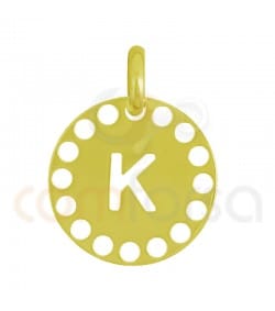 Pingente letra K com círculos cortados 14 mm de prata 925