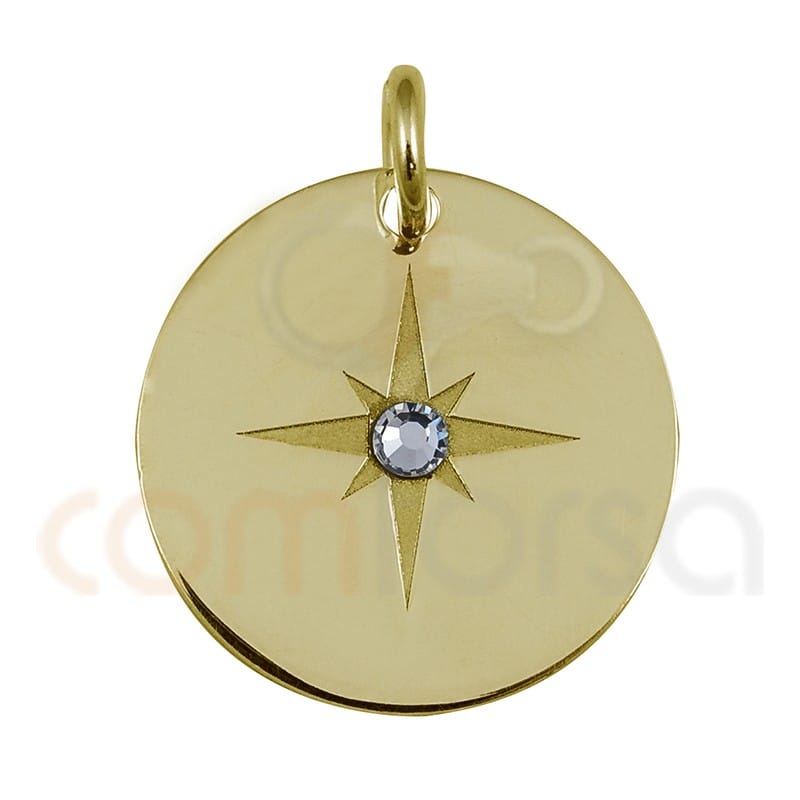 Pingente de estrela com strass 15mm prata 925 banhada a ouro