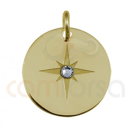 Pingente de estrela com strass 15mm prata 925 banhada a ouro