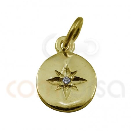 Pingente de estrela polar de 8mm com zircônia prata 925 banhada a ouro