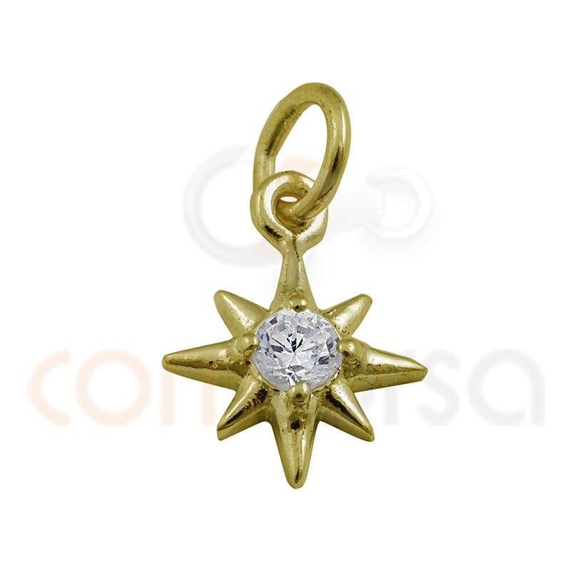 Pingente de zircônia estrela 7,5mm prata 925 banhado a ouro