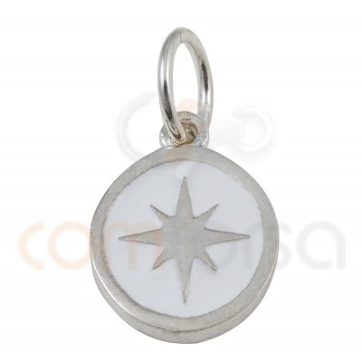 Pingente estrela polar redondo com esmalte 10mm prata banhada 10mm