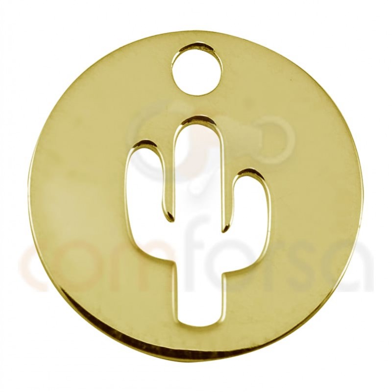 Pingente calado cactus 12mm prata 925 banhada a ouro