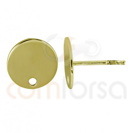 Brinco circular 10 mm com broca prata 925 banhado a ouro