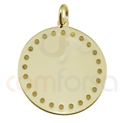 Pingente chapa redonda com pontos 20 mm em prata banhada a ouro