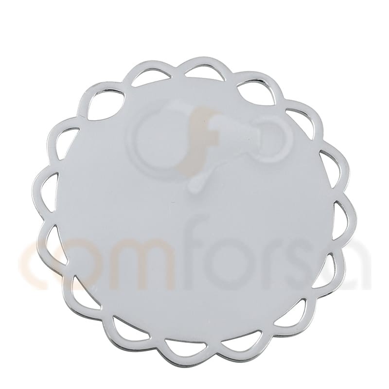 Gravação + medalha flor 15mm prata 925