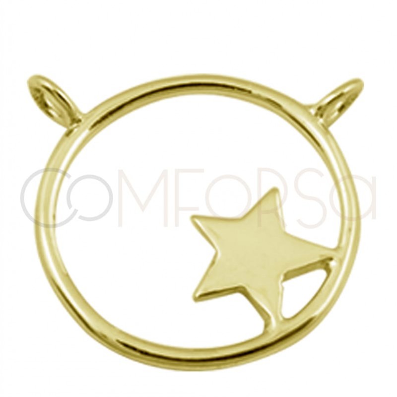 Pingente argola dupla com estrela 17mm prata 925 banhada a ouro