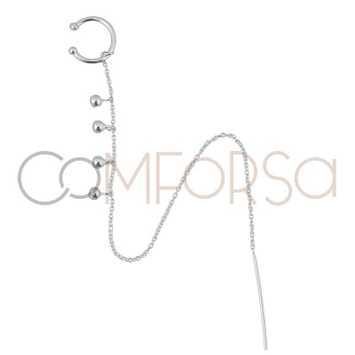 Ear cuff corrente com bolas 13 mm prata 925