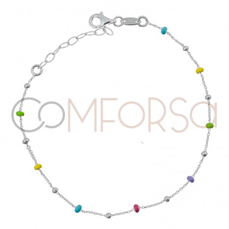 Pulseira bolas esmalte arcoíris prata 925