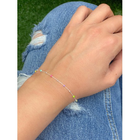 Pulseira bolas esmalte arcoíris prata 925