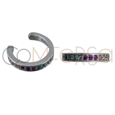 Ear cuff zircões multicolor 11 mm prata 925 banhada a ouro