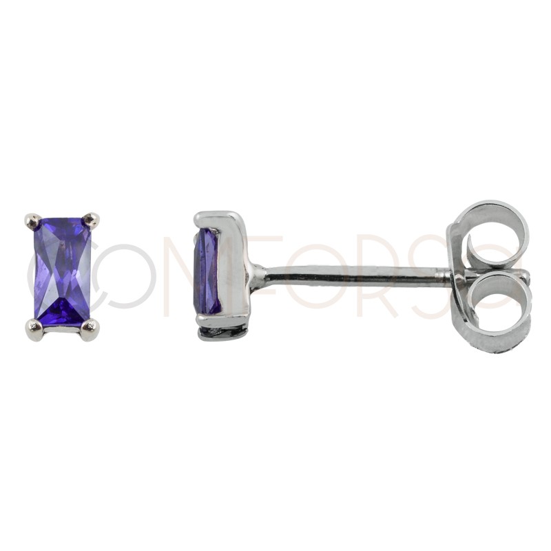 Mini brinco rectangular tanzanite 2 x 5mm prata 925