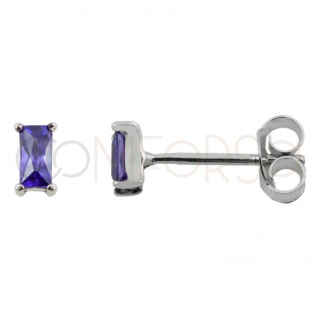 Mini brinco rectangular tanzanite 2 x 5mm prata 925