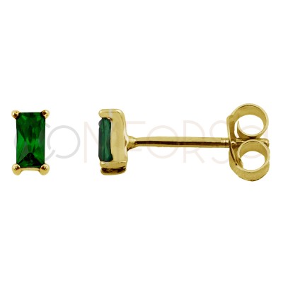 Mini brinco rectangular emerald 2 x 5mm prata 925 banhada a ouro