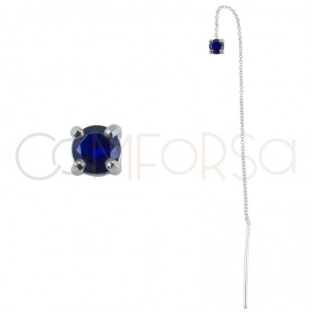 Brinco corrente com zirconia Capri Blue 4mm prata 925 banhada a ouro