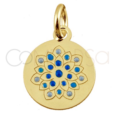 Pingente flor esmalte "Sunflower Blue" 10mm prata 925 banhada a ouro
