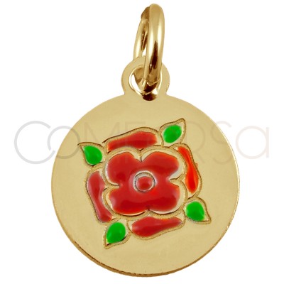 Pingente flor esmalte "Rose Red" 10mm prata 925