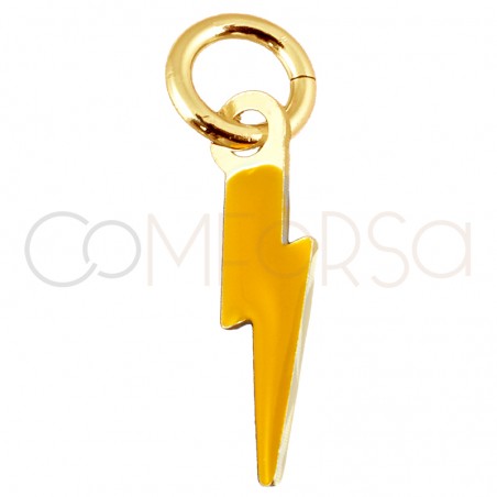 Pingente raio esmalte amarelo 3x10mm prata banhada a ouro