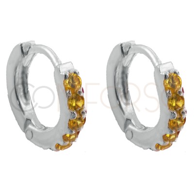 Brincos argola 10mm zircões amarelas prata 925 banhada a ouro