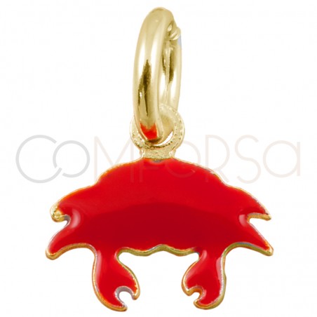 Pingente mini caranguejo vermelho 8x7mm prata 925 banhada a ouro