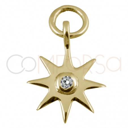 Pingente estrela com zirconia cristal 10mm prata 925 banhada a ouro