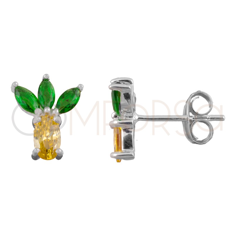 Brincos ananas com zirconias 8x10mm prata 925