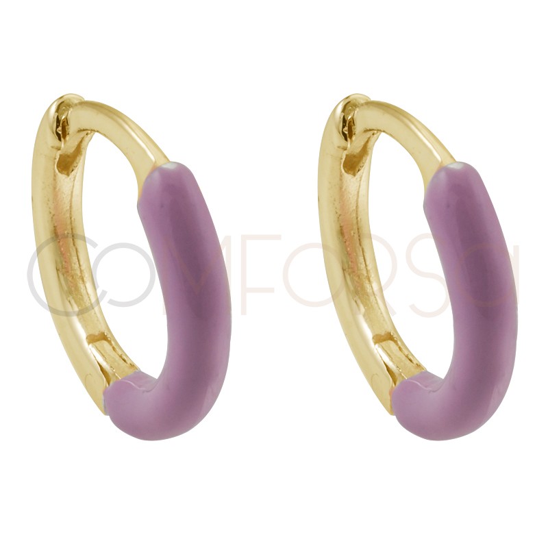 Brinco argola esmalte rosa 12mm prata 925 banhada a ouro