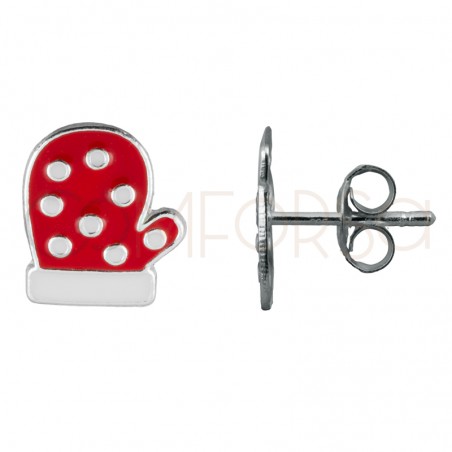 Orecchini guanto rosso 8x10mm argento 925