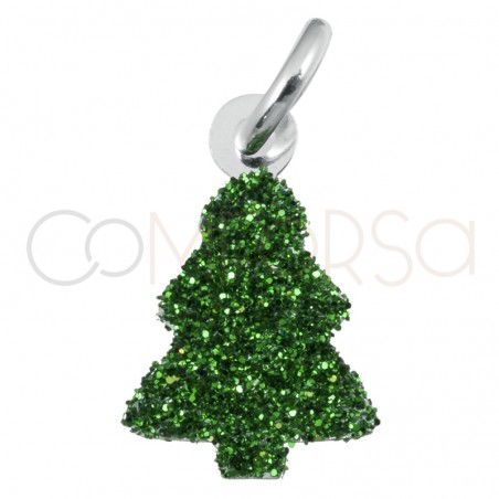 Ciondolo albero di Natale glitter verde 12x7.5mm argento 925
