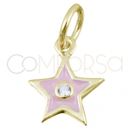 Ciondolo stella rosa con zircone 8 x 10mm argento placcato oro