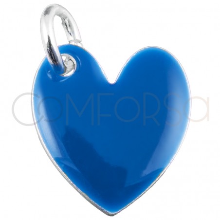 Ciondolo cuore smalto blu 10x12mm argento 925