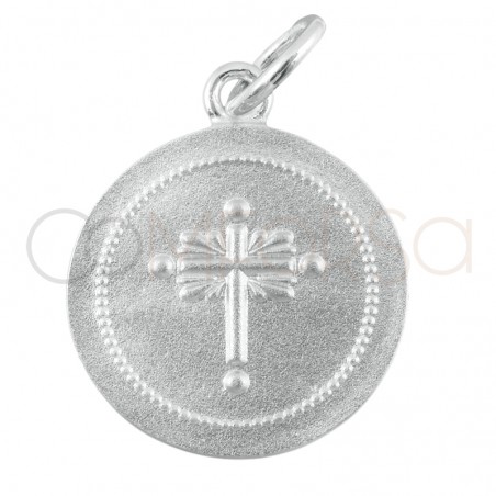 Ciondolo opaco croce irregolare puntinata 15 mm argento 925