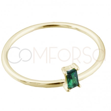 Anello con zircone rettangolare 2x5mm verde smeraldo argento 925