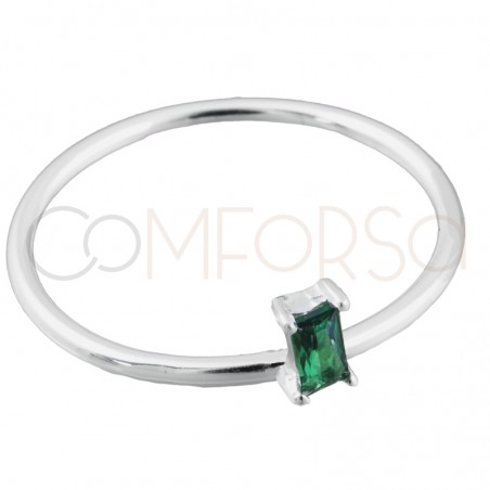 Anello con zircone rettangolare 2x5mm verde smeraldo argento placcato oro