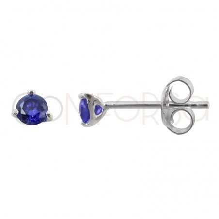 Orecchini zirconi blu 3mm in Argento 925