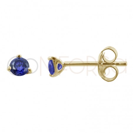 Orecchini zirconi blu 3mm in Argento 925