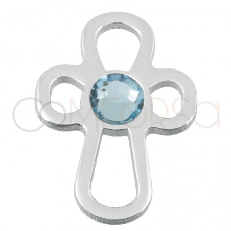 Distanziatore croce traforata Acqua marina 6x9mm Argento 925